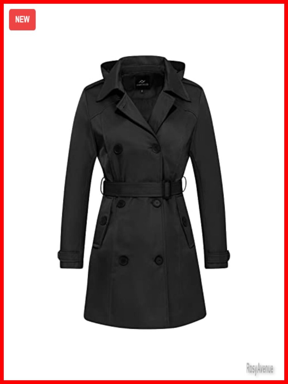 Waterproof Double Breasted Trench Coat Belted Lapel Windbreaker Removable Hood